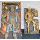 A Marquis Designs cast metal plaque, moulded and painted with Henry VIII, 36cm high, 16cm wide., and