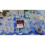 Assorted table glassware, including wine glasses and Irish whisky glasses, rose bowls,