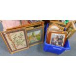 Three gilt framed wall mirrors, assorted prints, framed pressed flowers, paintings, etc. (a