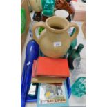 Ceramics and glass, including coloured wine bottles, Vitrey ware vase, Victorian drinking tankard,