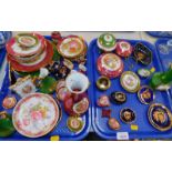 Limoges porcelain ornaments, including miniature dishes, jugs, boxes and covers, picture frames,