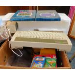 An Acorn Electron computer, games, etc., together with Polaroid Swinger II camera, further camera,
