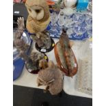 A Leonardo collection figure of a barn owl, resin owl, Italian figure of a pheasant on stand, and