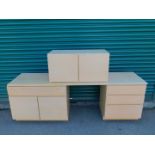 Tapley light oak modular office furniture, comprising a desk with an arrangement of four drawers and