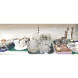 Glassware and china, including wine glasses, jugs, vases, Dresden dish, Carnival glass dish, a