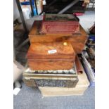 Two mahogany boxes, tin box, briefcase, suitcase, etc. (6).