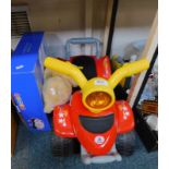 An Injusa baby quad bike, air hockey game and a TLC Teddy Bear. (3)