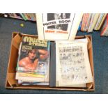 Vintage 1970's boxing and fitness magazines, Film Fun and other comics, and The Observer Magazine