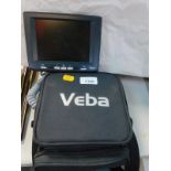 A Veba portable DVD player with screen and remote.