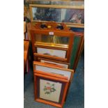Assorted botanical prints, together with large oil paintings, unframed, and a Victorian satin walnut