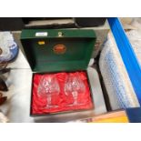 A pair of Thomas Webb crystal brandy balloons, boxed.