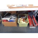 Kitchenalia, wine glasses, tool box and tools, various household effects (4 boxes and loose).