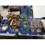 Cased and other flat ware, photograph frames, glass ware including spirit glasses, tumblers,