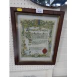 A Borough of Stamford Great War scroll, named to Sapper W J Webb, Royal Engineers, framed and