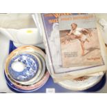 A History Craft gilt effect mantel clock, together with China plates, Davenport blue and white dish,
