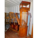 A mahogany corner cabinet, lamp table, coffee table, two chairs, TV stand and a wall shelf. (7)