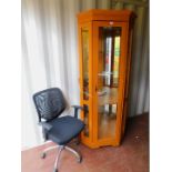 A Caxton teak laminate corner display cabinet, with mirrored back and fixed glass shelves, 196cm