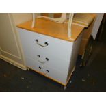 A birch ply and white painted chest of three drawers, with rope handles, 80cm high, 72cm wide,