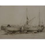 *Michael Chaplin (American). Two Dutch Barges, etching, first state Proof, 35cm x 45cm.