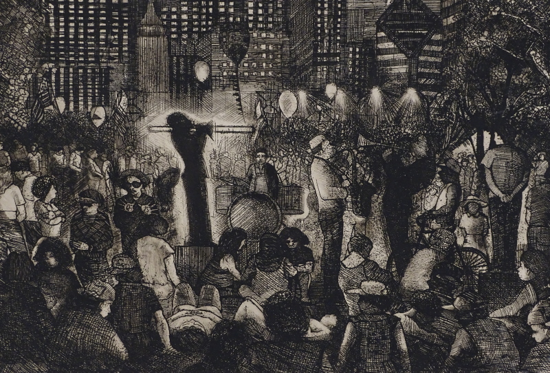 *Richard Gilbert (British 1923). Jazz Fest, 1991, signed, edition of 15, etching, 38cm x 64cm.