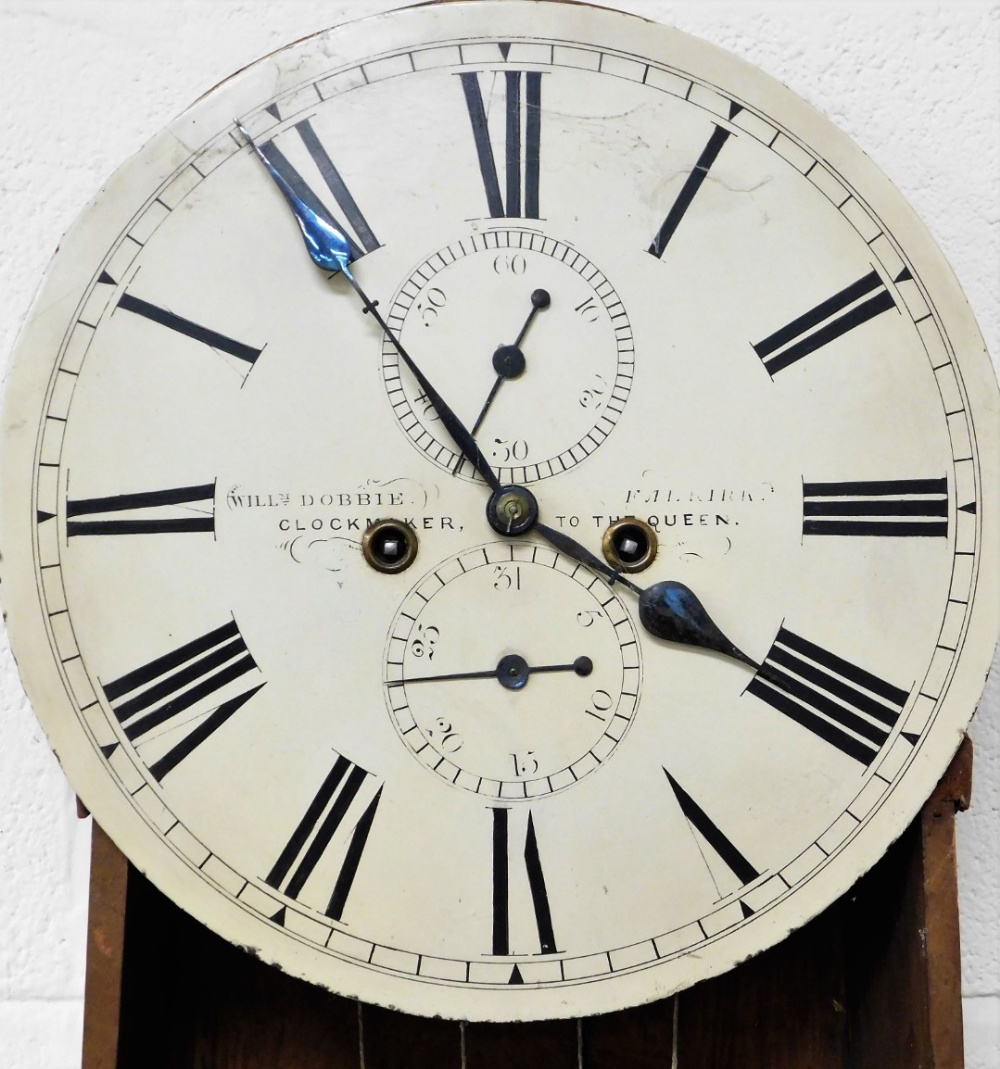 William Dobbie, Falkirk. A 19thC Scottish mahogany drumhead longcase clock, with a carved scroll - Image 3 of 5