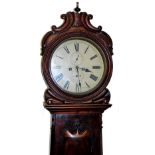 William Dobbie, Falkirk. A 19thC Scottish mahogany drumhead longcase clock, with a carved scroll