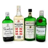 Various alcohol, gin, Tanqueray Export strength 70cl, Booths, White Satin, etc. (4)