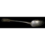 A George IV silver basting spoon, fiddle pattern, initialled, London 1828, 30cm long, 3.9oz.