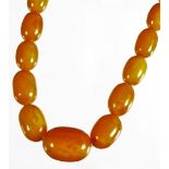 A graduated amber necklace, set with various beads from 3cm down to approx ½cm, each of oval form,