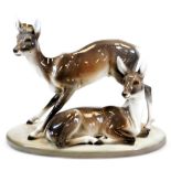 A Goldschieder Art Deco figure of two deer, model number 4760/49/6, artist initial F, 29cm high,