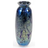 A Brierley Midnight Black shouldered circular vase, decorated in opalescent pattern, labelled