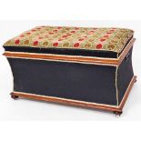 A Victorian upholstered ottoman, with woolwork top upholstered cover to body and mahogany framing,