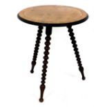 A Victorian occasional table, with circular burr walnut top, with radial crossbanding, ebonised