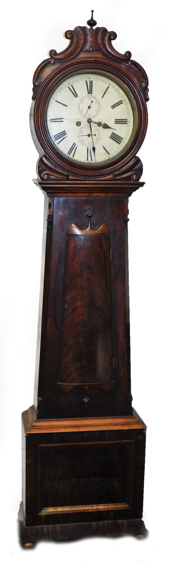 William Dobbie, Falkirk. A 19thC Scottish mahogany drumhead longcase clock, with a carved scroll - Image 2 of 5