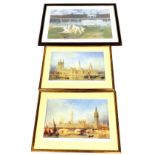 Allom. The Palace of Westminster print, 31cm x 49cm, The County Ground Derby print signed to the