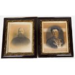 Victorian School. Lady and gentleman portraits, in elaborate frames, albumen type prints, 51cm x