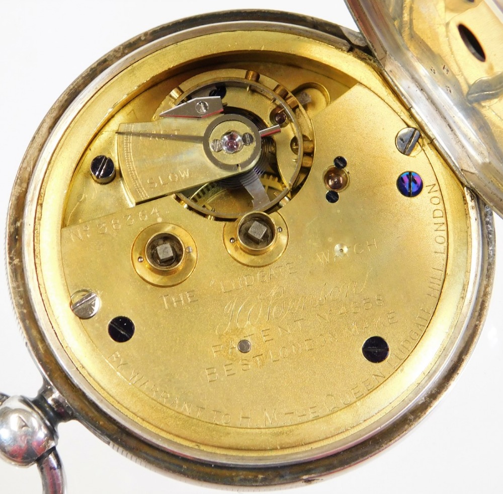 A Victorian silver open faced pocket watch, by JW Benson London, the 4cm diameter Roman numeric dial - Image 3 of 3