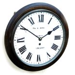 Wm A John Loughor. An oak cased wall clock, with 28cm Roman numeric dial with baton pointers in a