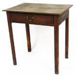 An early 19thC side table, with brass swan neck handles, frieze drawer on square chamfered legs,