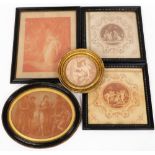 Various 19thC frames, a circular gilt example, 24cm diameter, containing a quantity of red print