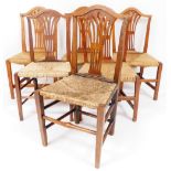 A set of six late 19thC elm chairs, with shaped cresting rails, inverted pierced back splat, fixed