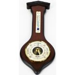 Woodford. A mahogany cased wall barometer and thermometer, in shaped case with 9cm diameter dial,