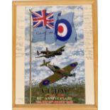 A D Day 8th May 1945 60th anniversary material wall hanging, set with many signatures to the mount