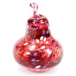 A Nailsea style Our Glass pear, in red cream and purple colour way, signed, 9cm high.