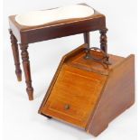 A late 19thC mahogany bidet, of rectangular form with shaped removable section on turned legs,