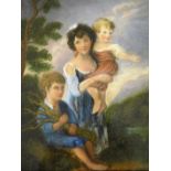 19thC School. Figures of children before trees, oil on board, unsigned, 23cm x 18cm.