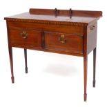 A 19thC mahogany boxwood and part inlaid side cabinet, the overhanging top raised above two frieze