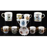 Various Royal Commemorative mugs, loving cups, etc., to include Rye pottery, Charles and Diana