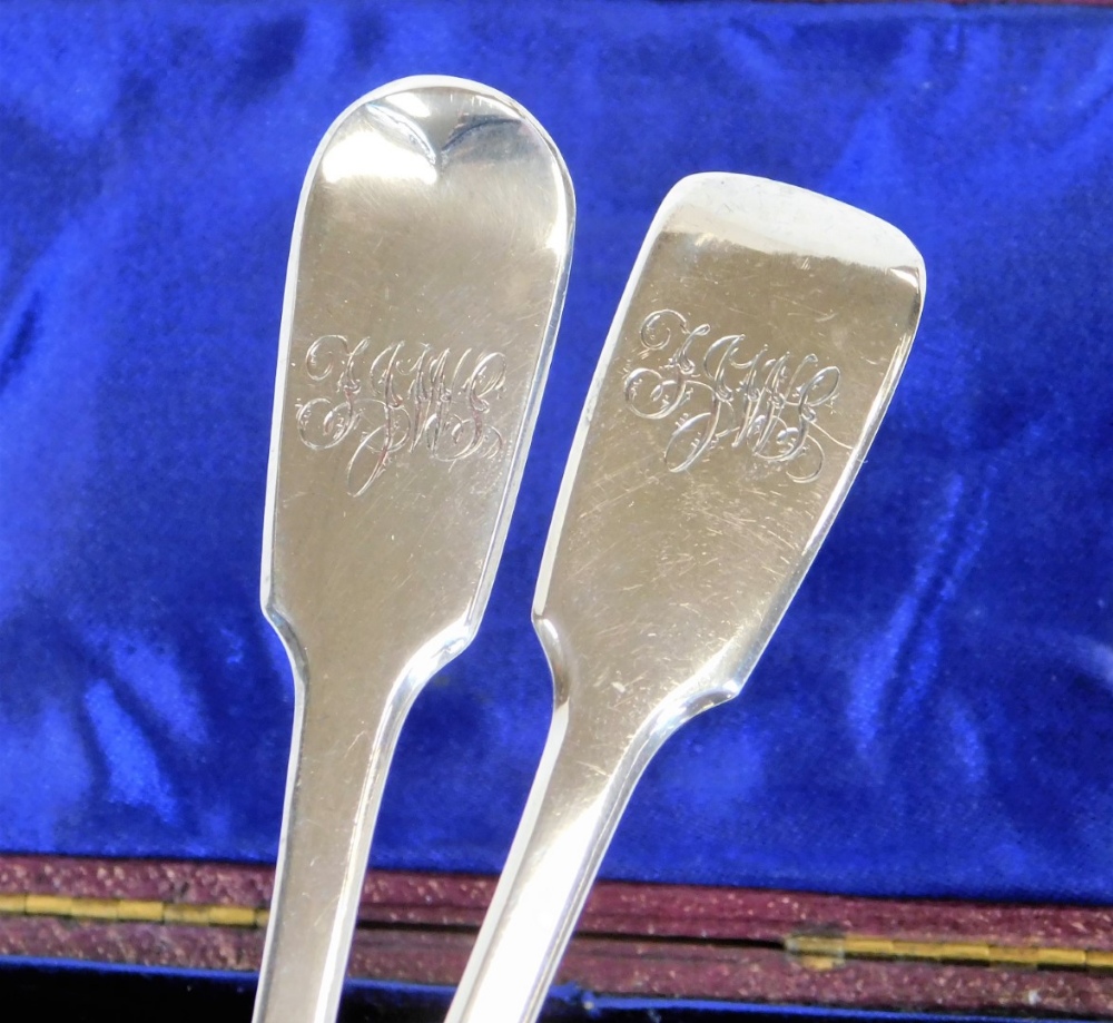 A Victorian silver christening set, comprising fork and spoon, fiddle pattern, initialled London - Image 2 of 3