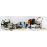 Various zinc galvanized items, to include a bowl, 38cm wide, billycan, Kitchenalia, dishes, pan,